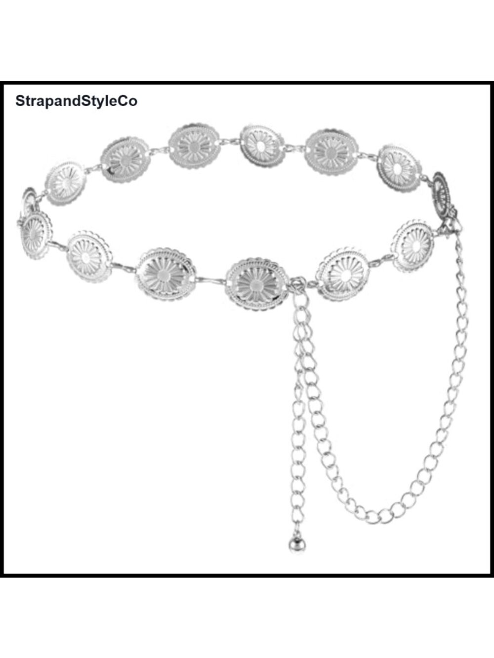 Metal Concho Belt Daisy Chain Adjustable Boho Waist Chain for Dress